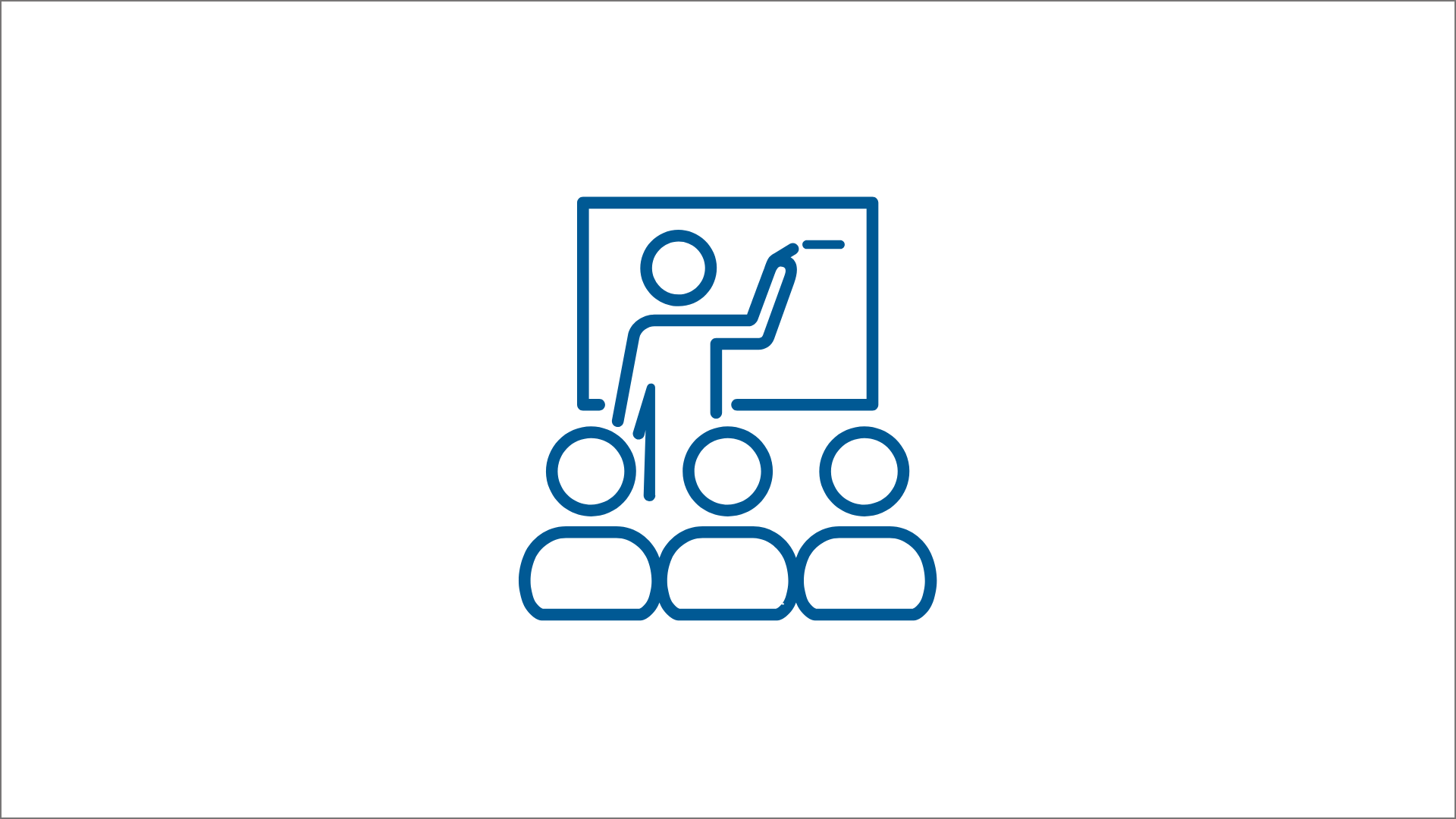 Line icon of a teacher writing on a board in front of three students