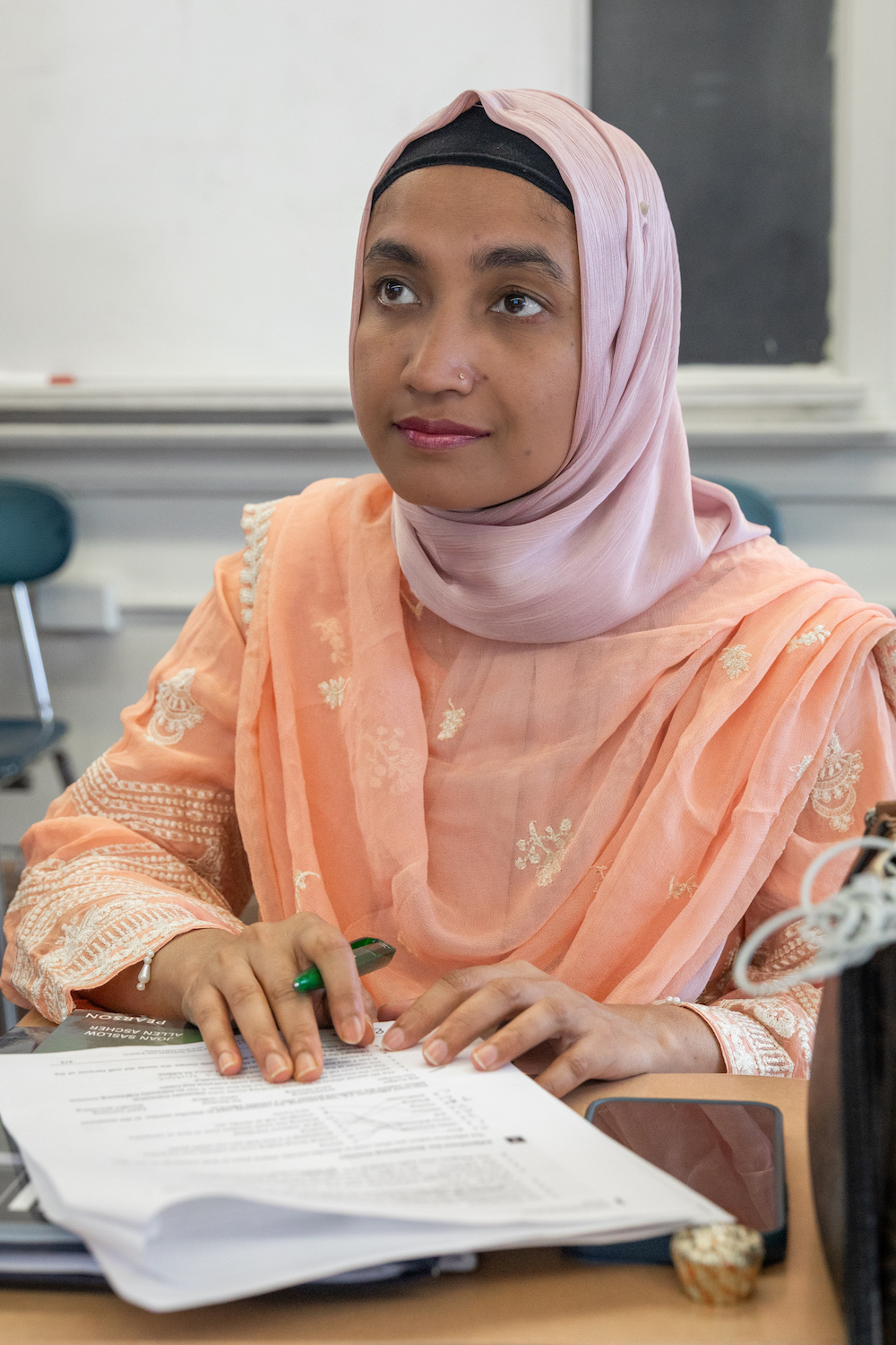 ESL student Farhana sitting in class