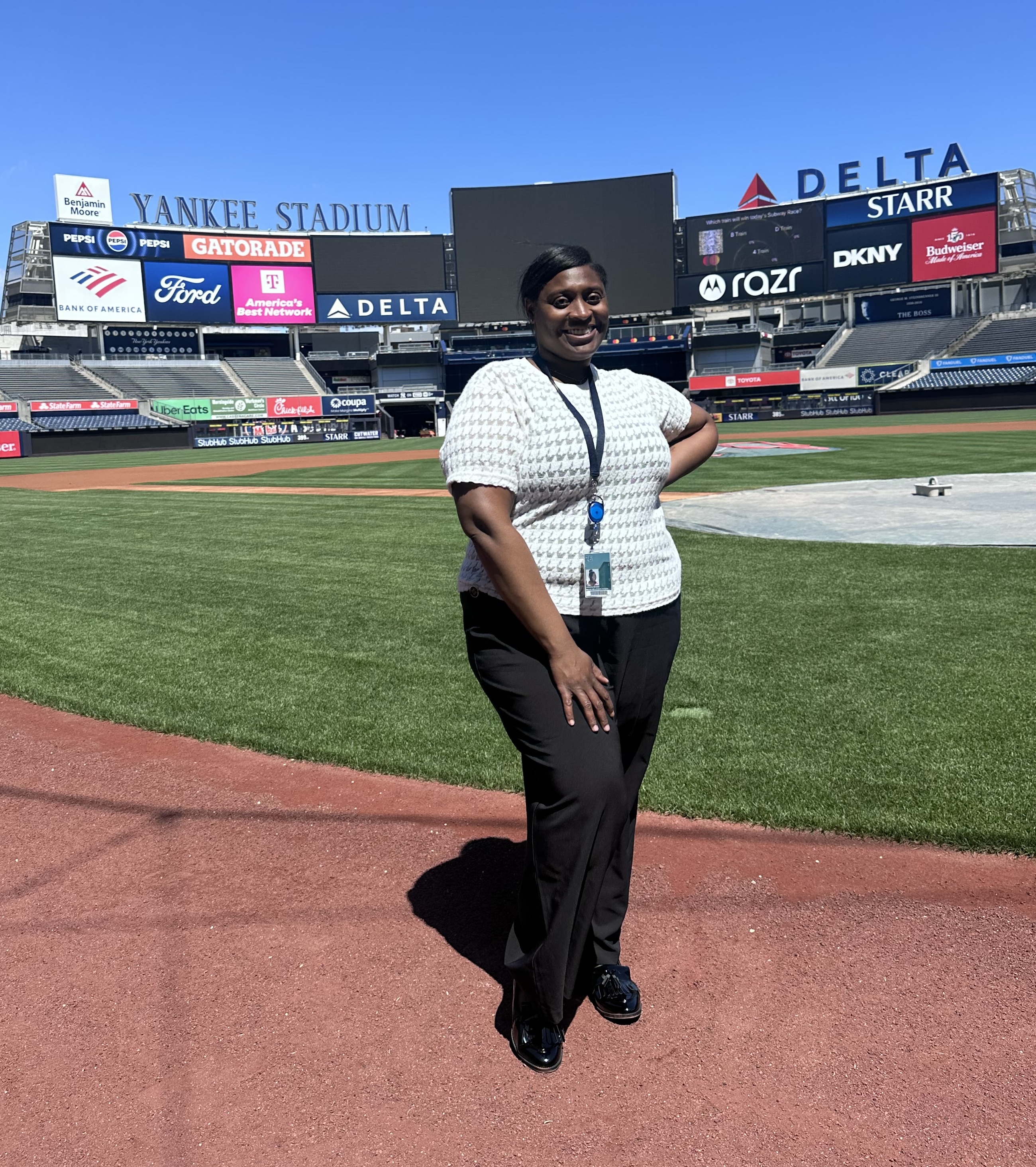 Student Posing on Field at Yankee Stadium
