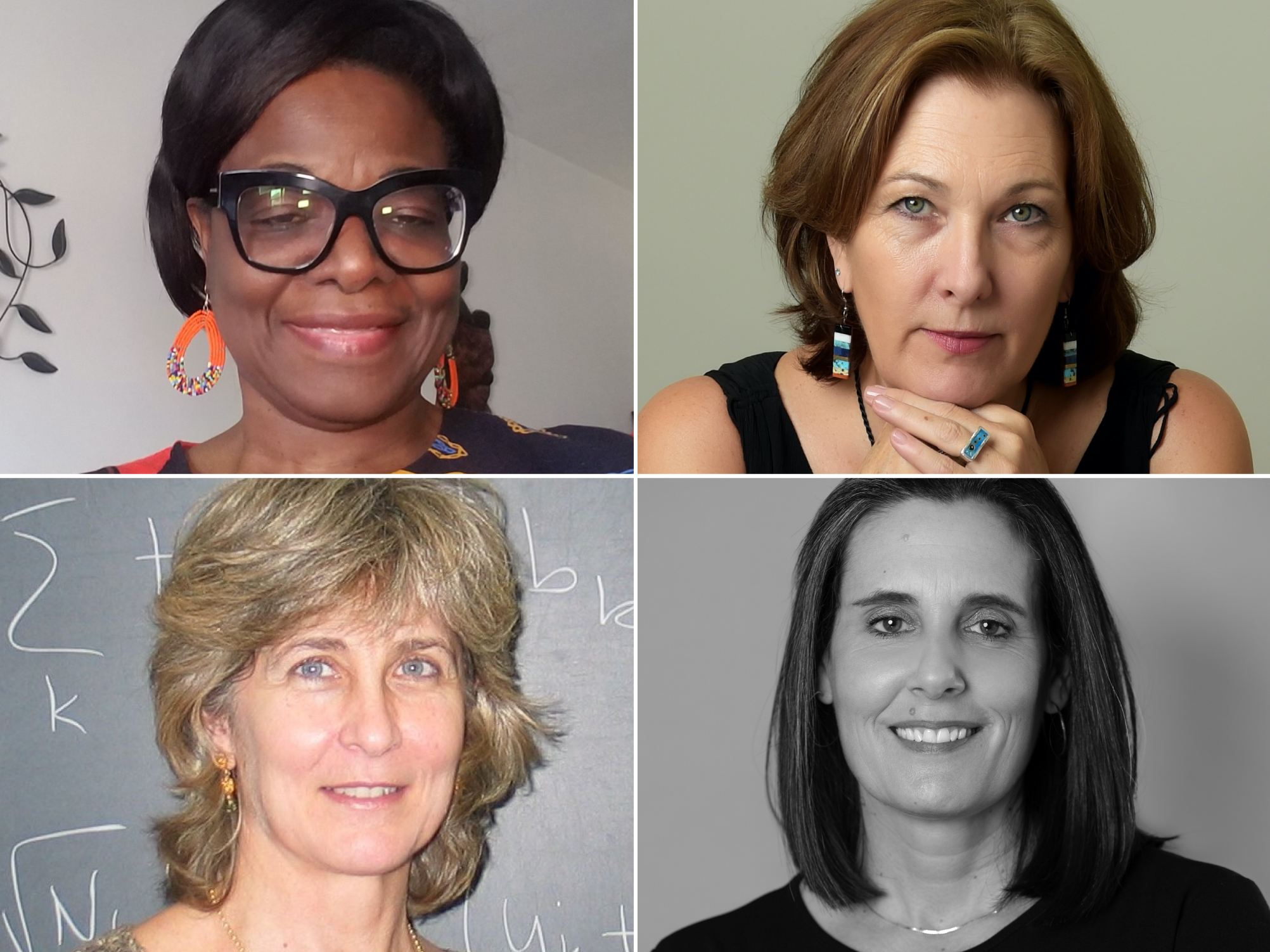 Clockwise, from top right, Lehman College Professors of Excellence Victoria Sanford, Alyshia Gálvez, Dimitra Karabali and Bertrade Ngo-Ngijol Banoum