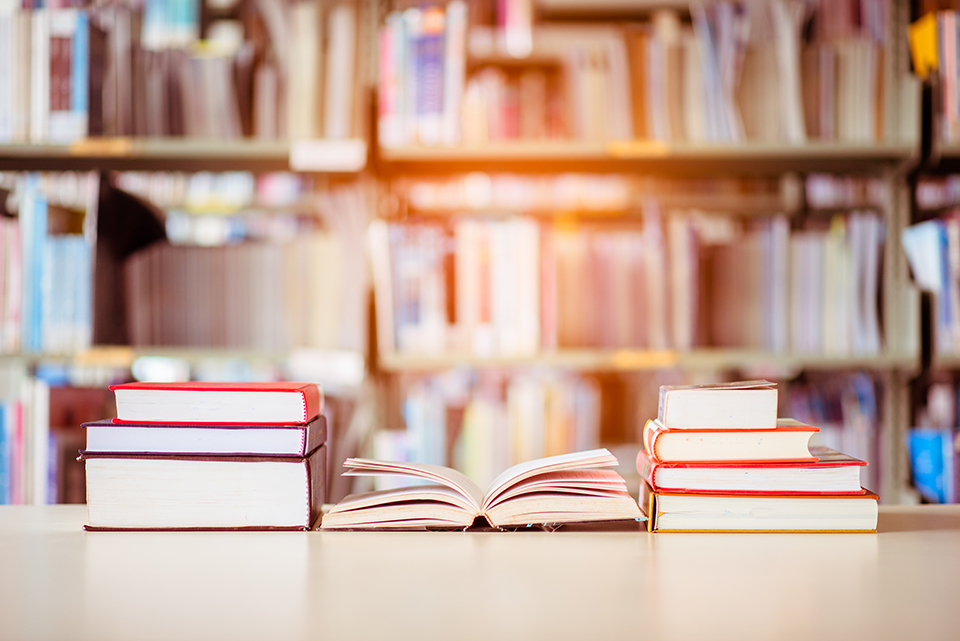 Books on a table