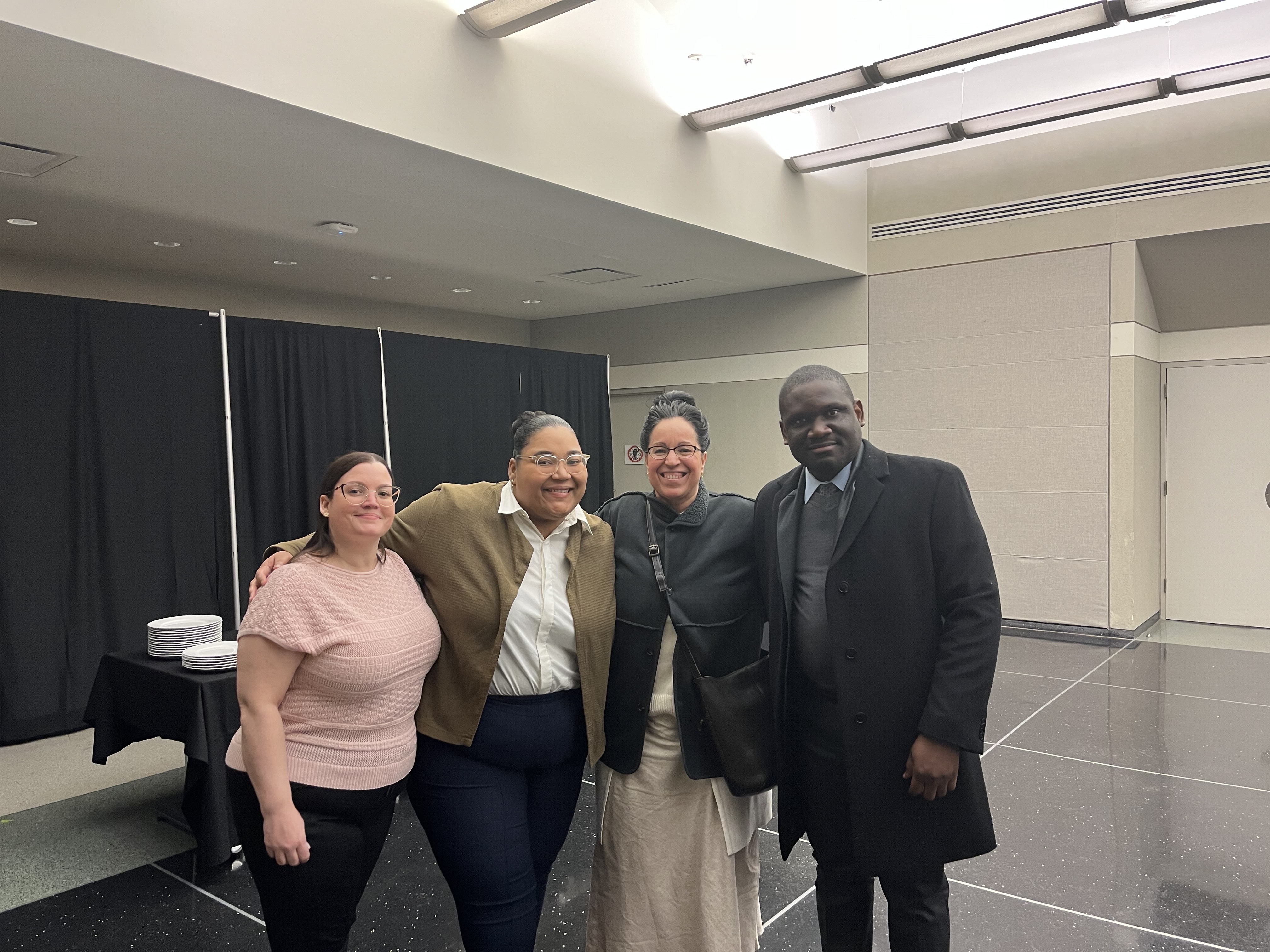 L-R: Gina Cortez; Shaitasia Holley; Alexis Morales, Co-Director, Brooklyn College Adult Literacy Program; KCC student Jean Hugues Daleus, a BMI Mentor in Brooklyn College's Adult Literacy Program