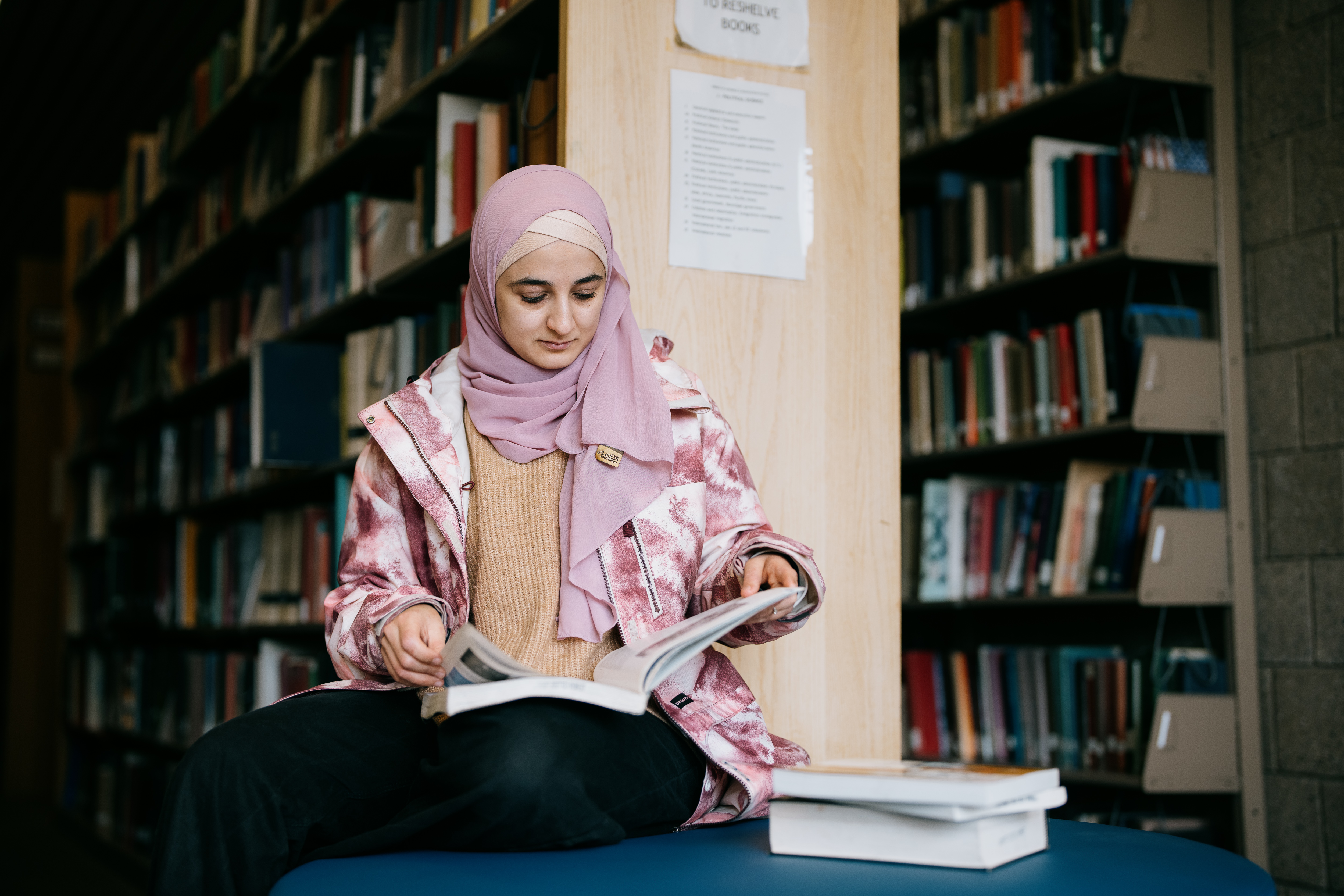 Student studying in library